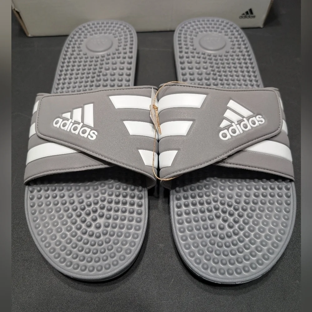 Adidas Gray Adissage 3 Stripe Slide Sandals Size 18 NWT‎
